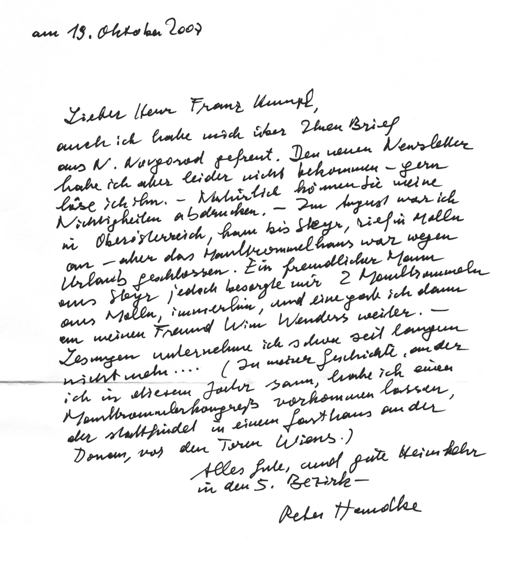 Handke-Brief Oktober 2007
