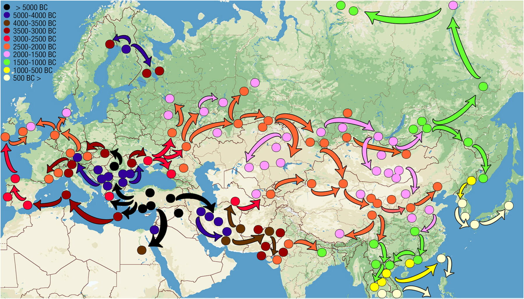 Historische Verbreitung der Kupfermetallurgie in Eurasien.